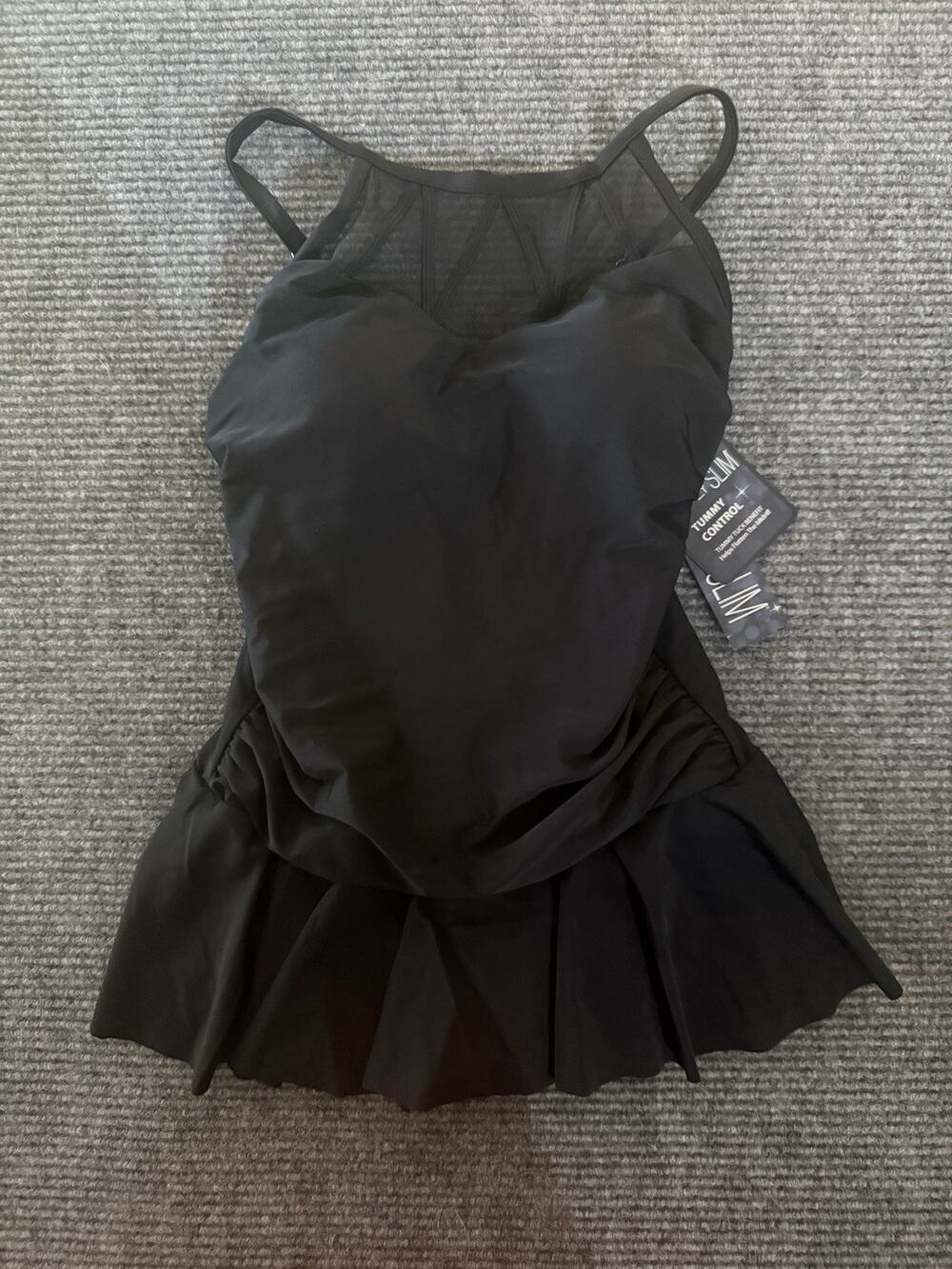 Simply Slim Black Swimdress Tummy Control One Piece NWT Size M 8-10